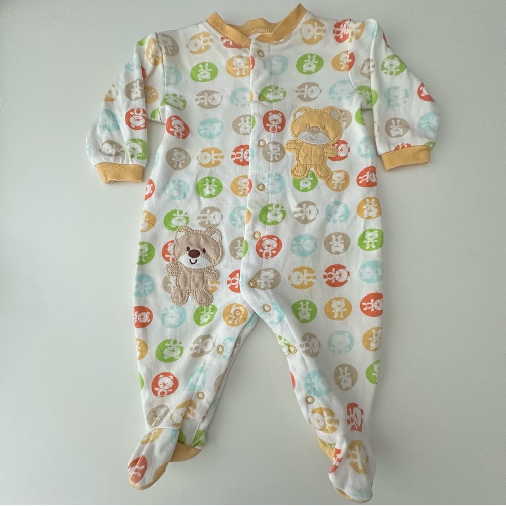 Pekkle Adorable Bear Print Kids One Piece Footies 3M
